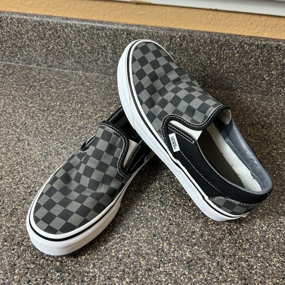 Vans Classic Slip On Skate Shoes Canvas Black/Grey Check Print Women's 7 Sneaker